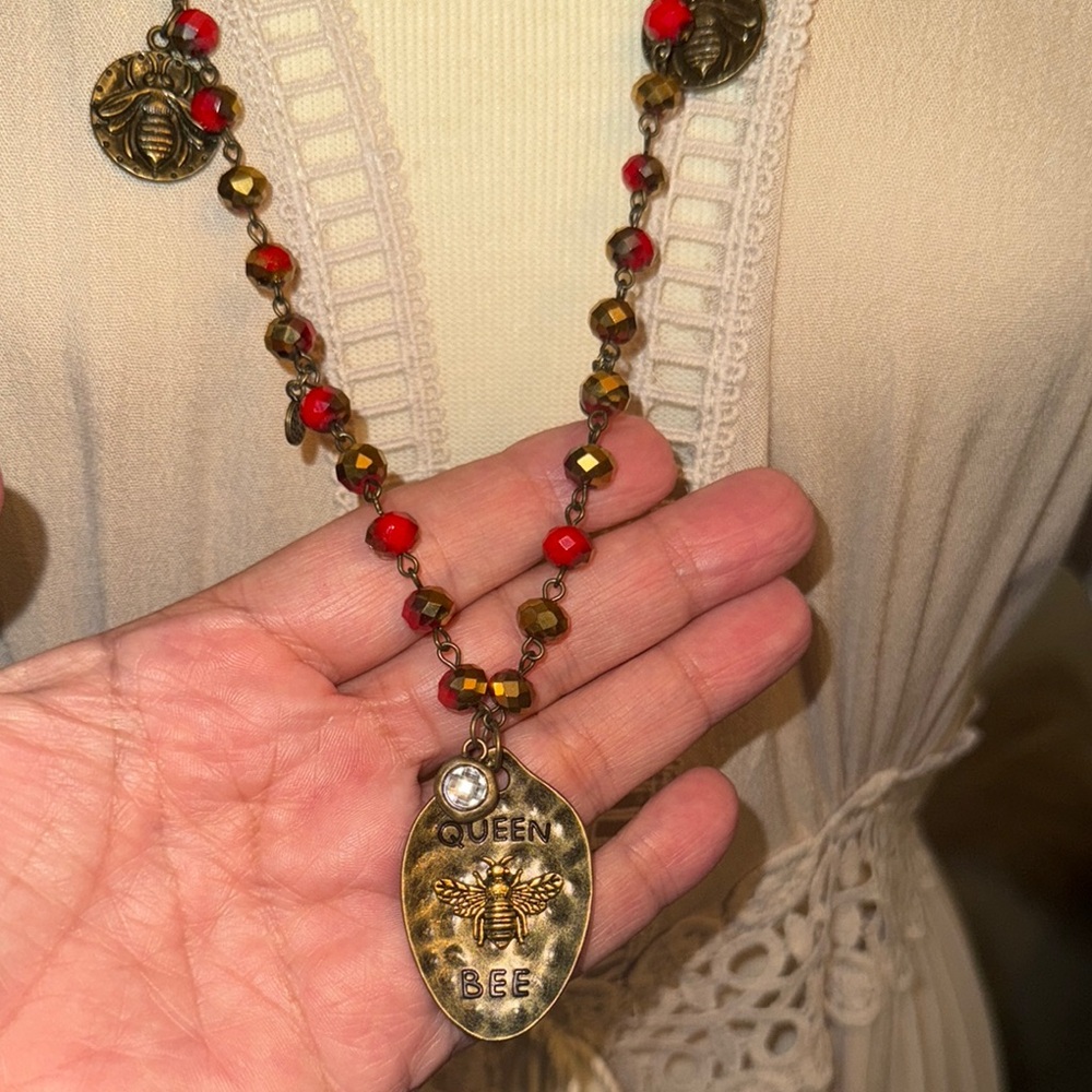 Queen Bee Gold and Red Necklace